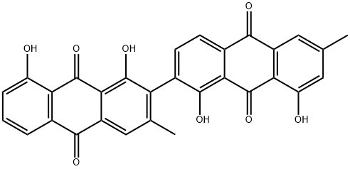 1,1',8,8'-テトラヒドロキシ-3,6'-ジメチル-2,2'-ビ[9,10-アントラキノン] 化学構造式