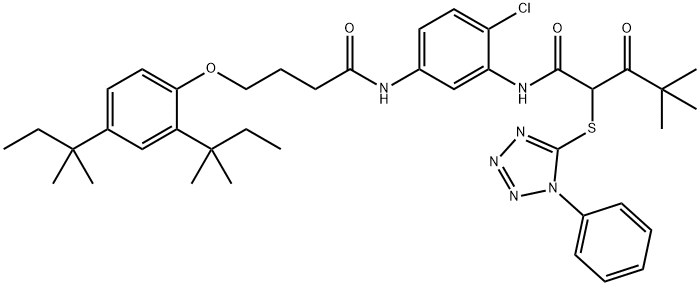 N-[5-[[4-[2,4-bis(1,1-dimethylpropyl)phenoxy]-1-oxobutyl]amino]-2-chlorophenyl]-4,4-dimethyl-3-oxo-2-[(1-phenyl-1H-tetrazol-5-yl)thio]valeramide 结构式