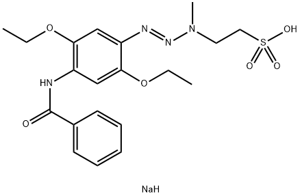 2-[3-[4-(ベンゾイルアミノ)-2,5-ジエトキシフェニル]-1-メチル-2-トリアゼノ]エタンスルホン酸ナトリウム 化学構造式