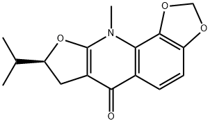 [8S,(-)]-7,10-ジヒドロ-10-メチル-8-(1-メチルエチル)-1,3-ジオキソロ[4,5-h]フロ[2,3-b]キノリン-6(8H)-オン 化学構造式