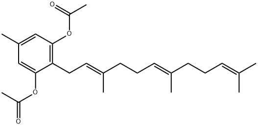Diacetic acid 5-methyl-2-[(2E,6E)-3,7,11-trimethyl-2,6,10-dodecatrienyl]-m-phenylene ester Struktur