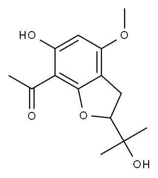 (+)-7-Acetyl-2,3-dihydro-6-hydroxy-2-(1-hydroxy-1-methylethyl)-4-methoxybenzofuran Struktur