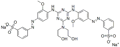disodium 3,3'-[[6-[bis(2-hydroxyethyl)amino]-1,3,5-triazine-2,4-diyl]bis[imino(3-methoxy-4,1-phenylene)azo]]bis[benzenesulphonate] Struktur