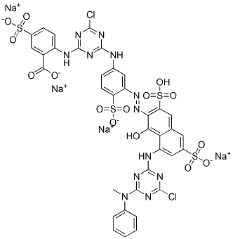 Benzoic acid, 2-[[4-chloro-6-[[3-[[8-[[4-chloro-6-(methylphenylamino)-1,3,5-triazin-2-yl]amino]-1-hydroxy-3,6-disulfo-2-naphthalenyl]azo]-4-sulfophenyl]amino]-1,3,5-triazin-2-yl]amino]-5-sulfo-, tetrasodium salt Struktur
