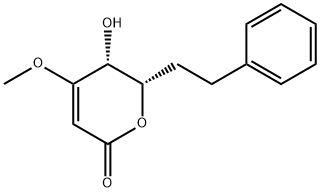 (5R,6S)-4-メトキシ-5-ヒドロキシ-6-フェネチル-5,6-ジヒドロ-2H-ピラン-2-オン 化学構造式