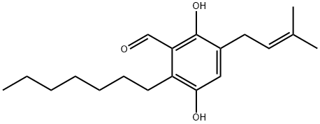 2-ヘプチル-3,6-ジヒドロキシ-5-(3-メチル-2-ブテニル)ベンズアルデヒド 化学構造式