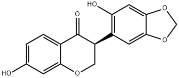 (+)-2,3-ジヒドロ-7-ヒドロキシ-3-(6-ヒドロキシ-1,3-ベンゾジオキソール-5-イル)-4H-1-ベンゾピラン-4-オン 化学構造式