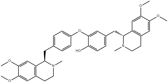 4-[((1R)-1,2,3,4-テトラヒドロ-6,7-ジメトキシ-2-メチルイソキノリン-1-イル)メチル]-2-[4-[[(1R)-1,2,3,4-テトラヒドロ-6,7-ジメトキシ-2-メチルイソキノリン-1-イル]メチル]フェノキシ]フェノール 化学構造式