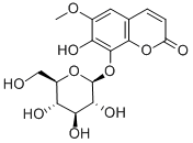 7-ヒドロキシ-6-メトキシ-8-(β-D-グルコピラノシルオキシ)クマリン 化学構造式