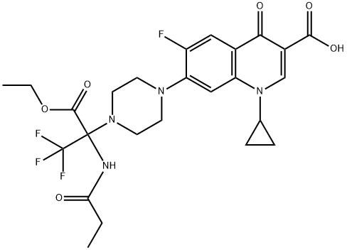 3-Quinolinecarboxylic acid, 1-cyclopropyl-7-[4-[1-(ethoxycarbonyl)-2,2,2-trifluoro-1-[(1-oxopropyl)aMino]ethyl]-1-piperazinyl]-6-fluoro-1,4-dihydro-4-oxo- Structure