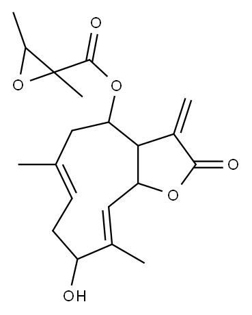 2,3-ジメチル-2-オキシランカルボン酸2,3,3a,4,5,8,9,11a-オクタヒドロ-9-ヒドロキシ-6,10-ジメチル-3-メチレン-2-オキソシクロデカ[b]フラン-4-イル 化学構造式