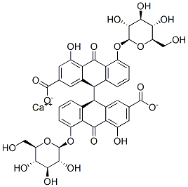 (R*,R*)-5,5'-bis(beta-D-glucopyranosyloxy)-9,9',10,10'-tetrahydro-4,4'-dihydroxy-10,10'-dioxo[9,9'-bianthracene]-2,2'-dicarboxylic acid, calcium salt Struktur