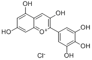 3,5,7-トリヒドロキシ-2-(3,4,5-トリヒドロキシフェニル)-1-ベンゾピリリウム·クロリド 化学構造式