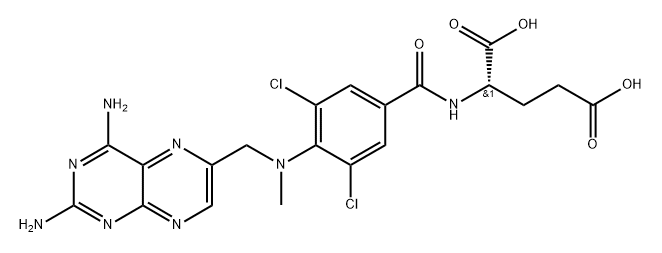 (S)-2-[4-[メチル[(2,4-ジアミノプテリジン-6-イル)メチル]アミノ]-3,5-ジクロロベンゾイルアミノ]ペンタン二酸 化学構造式