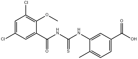 3-[[[(3,5-DICHLORO-2-METHOXYBENZOYL)AMINO]THIOXOMETHYL]AMINO]-4-METHYL-BENZOIC ACID 结构式