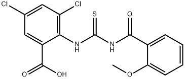 3,5-DICHLORO-2-[[[(2-METHOXYBENZOYL)AMINO]THIOXOMETHYL]AMINO]-BENZOIC ACID 结构式
