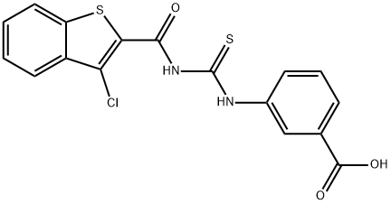 3-[[[[(3-CHLOROBENZO[B]THIEN-2-YL)CARBONYL]AMINO]THIOXOMETHYL]AMINO]-BENZOIC ACID Structure