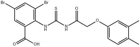 3,5-DIBROMO-2-[[[[(3,4-DIMETHYLPHENOXY)ACETYL]AMINO]THIOXOMETHYL]AMINO]-BENZOIC ACID Structure