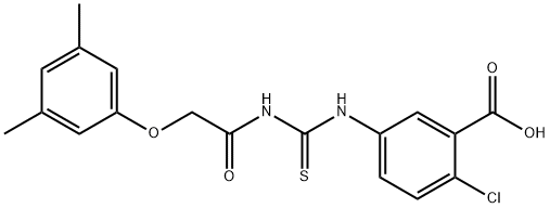 2-CHLORO-5-[[[[(3,5-DIMETHYLPHENOXY)ACETYL]AMINO]THIOXOMETHYL]AMINO]-BENZOIC ACID Structure