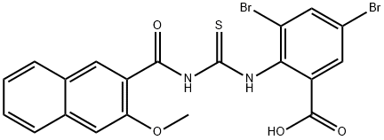 3,5-DIBROMO-2-[[[[(3-METHOXY-2-NAPHTHALENYL)CARBONYL]AMINO]THIOXOMETHYL]AMINO]-BENZOIC ACID Structure