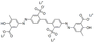3,3'-[1,2-エテンジイルビス[(3-スルホ-4,1-フェニレン)アゾ]]ビス[6-ヒドロキシ-5-メチル安息香酸]テトラ(リチウム) 化学構造式