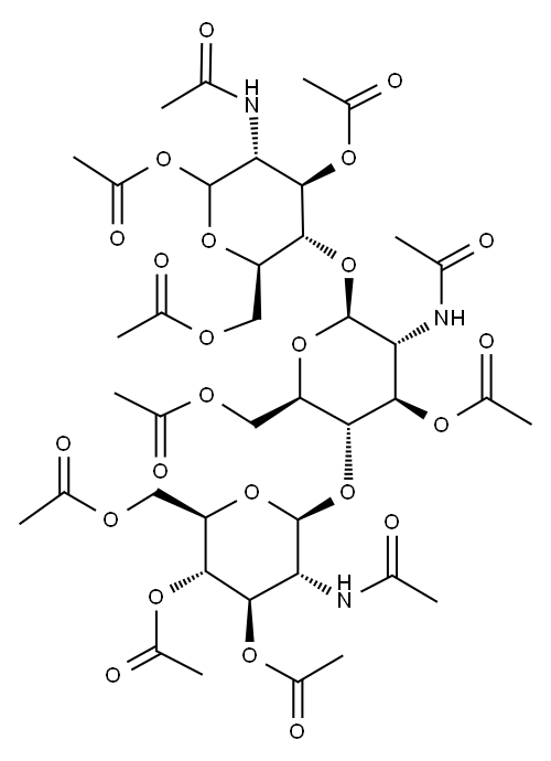 O-3,4,6-Tri-O-acetyl-2-(acetylamino)-2-deoxy-b-D-glucopyranosyl-(1-4)-O-3,6-di-O-acetyl-2-(acetylamino)-2-deoxy-b-D-glucopyranosyl-(1-4)-2-(acetylamino)-2-deoxy-1,3,6-triacetate-a-D-glucopyranose Struktur