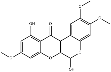 6,11-Dihydroxy-2,3,9-trimethoxy[1]benzopyrano[3,4-b][1]benzopyran-12(6H)-one 结构式