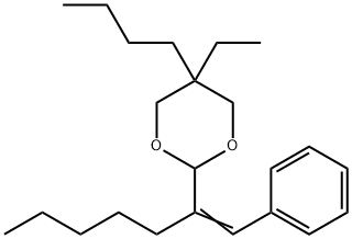 5-butyl-5-ethyl-2-(1-phenylhept-1-en-2-yl)-1,3-dioxane Struktur