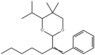 5,5-dimethyl-2-(1-phenylhept-1-en-2-yl)-4-propan-2-yl-1,3-dioxane Struktur