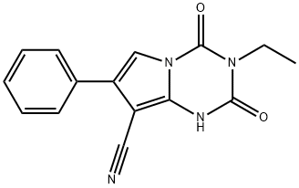 3-Ethyl-1,2,3,4-tetrahydro-2,4-dioxo-7-phenylpyrrolo[1,2-a]-1,3,5-triazine-8-carbonitrile Struktur