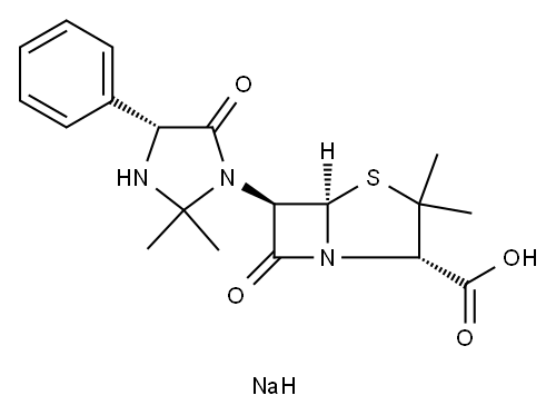 (2S,5β)-6α-[(4R)-2,2-ジメチル-5-オキソ-4α-フェニル-1-イミダゾリジニル]-3,3-ジメチル-7-オキソ-4-チア-2-アザビシクロ[3.2.0]ヘプタン-2β-カルボン酸ナトリウム 化学構造式
