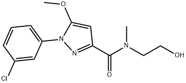 1-(3-クロロフェニル)-N-(2-ヒドロキシエチル)-5-メトキシ-N-メチル-1H-ピラゾール-3-カルボアミド 化学構造式
