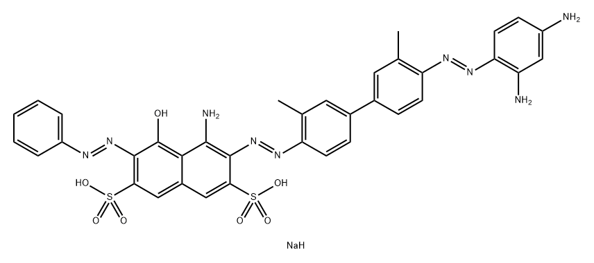 4-アミノ-3-[[4'-[(2,4-ジアミノフェニル)アゾ]-3,3'-ジメチル[1,1'-ビフェニル]-4-イル]アゾ]-5-ヒドロキシ-6-(フェニルアゾ)-2,7-ナフタレンジスルホン酸ジナトリウム 化学構造式