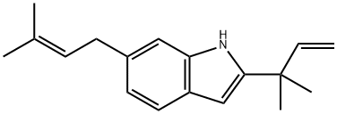 2-(1,1-ジメチル-2-プロペニル)-6-(3-メチル-2-ブテニル)-1H-インドール 化学構造式