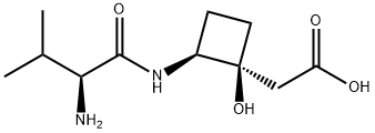 (1S)-2β-[[(S)-2-アミノ-3-メチル-1-オキソブチル]アミノ]-1β-ヒドロキシシクロブタン酢酸 化学構造式