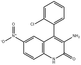 Clonazepam Related Compound A (3-Amino-4-(2-chlorophenyl)-6-nitrocarbostyril) 化学構造式