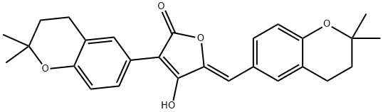 3-(3,4-ジヒドロ-2,2-ジメチル-2H-1-ベンゾピラン-6-イル)-5-[(Z)-(3,4-ジヒドロ-2,2-ジメチル-2H-1-ベンゾピラン-6-イル)メチレン]-4-ヒドロキシ-2(5H)-フラノン 化学構造式