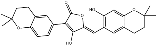 3-(3,4-ジヒドロ-2,2-ジメチル-2H-1-ベンゾピラン-6-イル)-5-[(Z)-(3,4-ジヒドロ-7-ヒドロキシ-2,2-ジメチル-2H-1-ベンゾピラン-6-イル)メチレン]-4-ヒドロキシ-2(5H)-フラノン 化学構造式