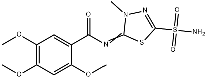 N-(4,5-ジヒドロ-4-メチル-2-スルファモイル-1,3,4-チアジアゾール-5-イリデン)-2,4,5-トリメトキシベンズアミド 化学構造式