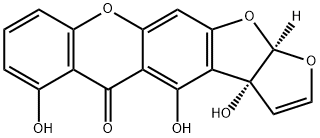 (3aR,12aR)-3a,12a-ジヒドロ-3a,4,6-トリヒドロキシ-5H-フロ[3',2':4,5]フロ[3,2-b]キサンテン-5-オン 化学構造式