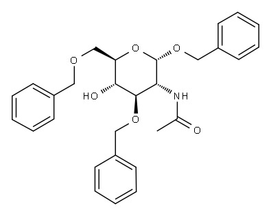苄基-2-乙酰氨基-3,6-二-O-苄基-2-脱氧-Α-D-吡喃葡萄糖苷 结构式