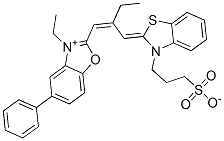3-ethyl-2-[2-[[3-(3-sulphonatopropyl)-3H-benzothiazol-2-ylidene]methyl]but-1-enyl]-5-phenylbenzoxazolium  Struktur