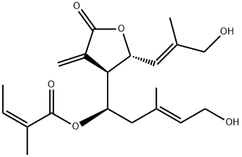 (Z)-2-Methyl-2-butenoic acid [(R,E)-5-hydroxy-3-methyl-1-[(2R,3R)-tetrahydro-2-[(E)-3-hydroxy-2-methyl-1-propenyl]-4-methylene-5-oxofuran-3-yl]-3-pentenyl] ester Struktur
