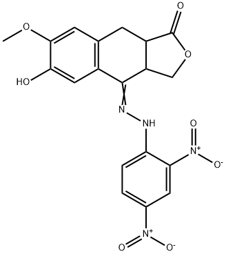 1,3,3a,4,9,9a-ヘキサヒドロ-6-ヒドロキシ-7-メトキシ-4-[2-(2,4-ジニトロフェニル)ヒドラゾノ]ナフト[2,3-c]フラン-1-オン 化学構造式