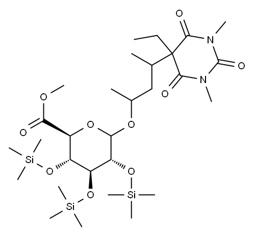 3-(5-Ethylhexahydro-1,3-dimethyl-2,4,6-trioxopyrimidin-5-yl)-1-methylbutyl 2-O,3-O,4-O-tris(trimethylsilyl)-6-O-methyl-D-glucopyranosiduronic acid Structure