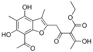 4-(7-Acetyl-4,6-dihydroxy-3,5-dimethylbenzofuran-2-yl)-2-(1-hydroxyethylidene)-3-oxobutyric acid ethyl ester Struktur
