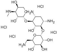 4-O-(6-アミノ-6-デオキシ-α-D-グルコピラノシル)-6-O-(3-メチルアミノ-3-デオキシ-β-L-アラビノピラノシル)-2-デオキシ-D-ストレプタミン 化学構造式