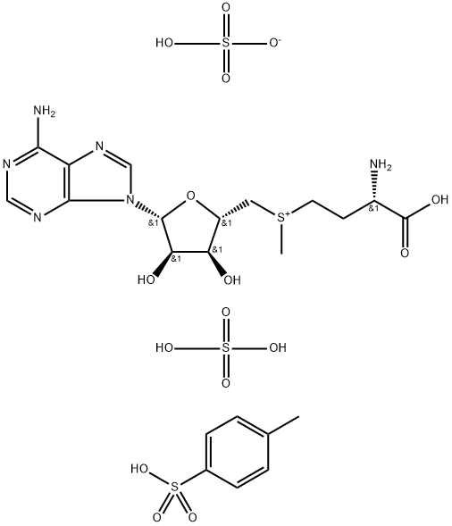5'-[(3-アミノ-3-カルボキシプロピル)メチルスルホニオ]-5'-デオキシアデノシン/水素スルファート/4-メチルベンゼンスルホン酸/硫酸,(1:1:2:1) 化学構造式