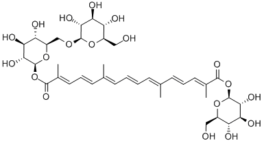 1-[(2E,4E,6E,8E,10E,12E,14E)-b-D-glucopyranosyl 2,6,11,15-tetramethyl-2,4,6,8,10,12,14-hexadecaheptaenedioate] 6-O-b-D-glucopyranosyl-b-D-Glucopyranose Structure