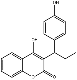 4-ヒドロキシ-3-[1-(4-ヒドロキシフェニル)プロピル]-2H-1-ベンゾピラン-2-オン 化学構造式